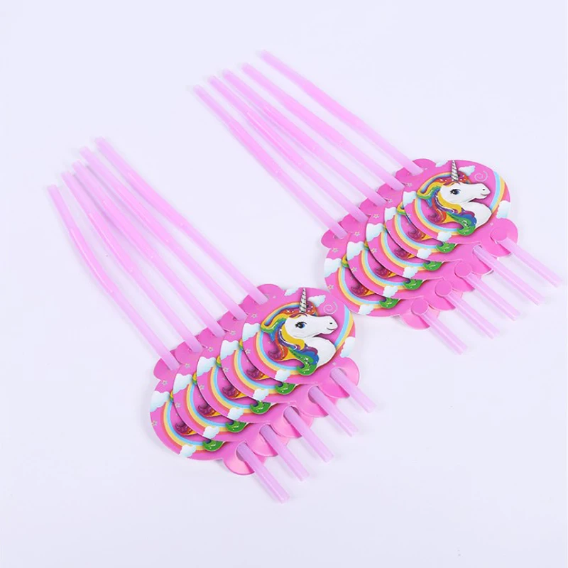 

Decoration Girls Birthday Party Kids Favors Unicorn Theme Plastic Disposable Drinking Straws Baby Shower Events Spplies 6pcs