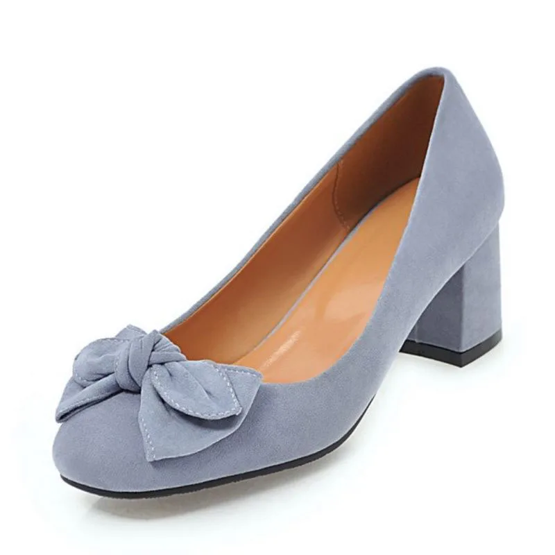 ZALAVOR/обувь размера плюс 32-45; женские туфли-лодочки на не сужающемся книзу массивном каблуке; модная обувь; женские вечерние туфли с бантом на толстом каблуке; женская обувь - Цвет: Синий