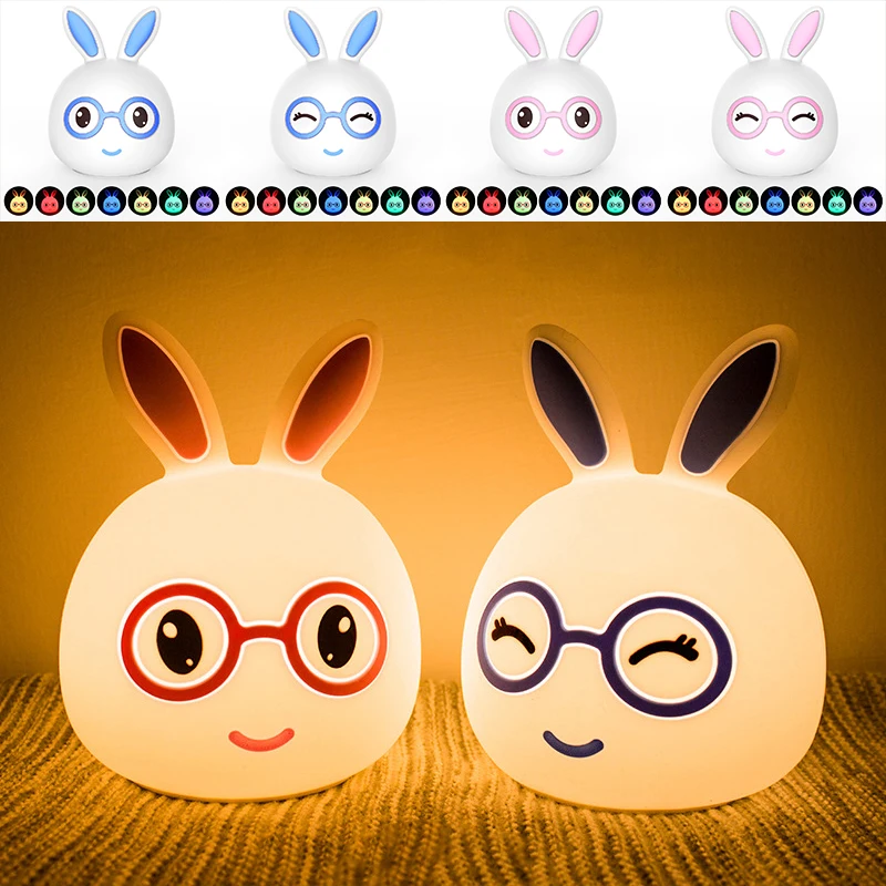 

New style Rabbit LED Night Light For Children Baby Kids Bedside Lamp Multicolor Silicone Touch Sensor Tap Control Nightlight