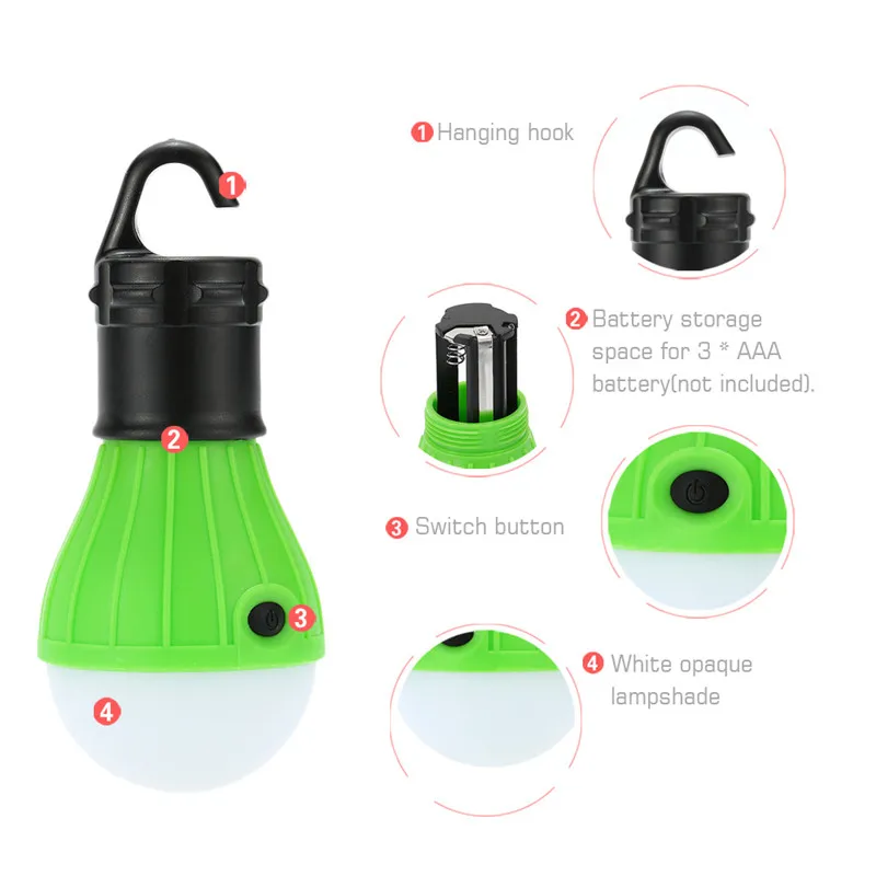 1 Pcs Outdoor Mini Tool Camping Equipment Lantern Tent Light Portable LED Bulb Emergency Hiking Fishing Hook Hanging Flashlight