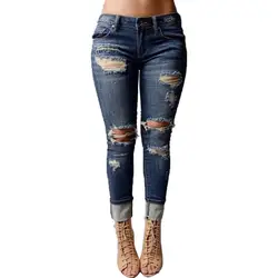 Джинсы с высокой талией женские джинсы больших размеров женские джинсы 2019 повседневные с дырками карманы узкие пуговицы Fly карандаш джинсы
