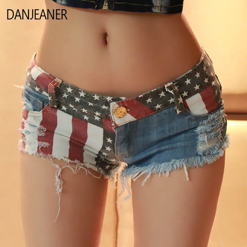 DANJEANER женские летние пикантные Звездные полосатые модные облегающие мини джинсы