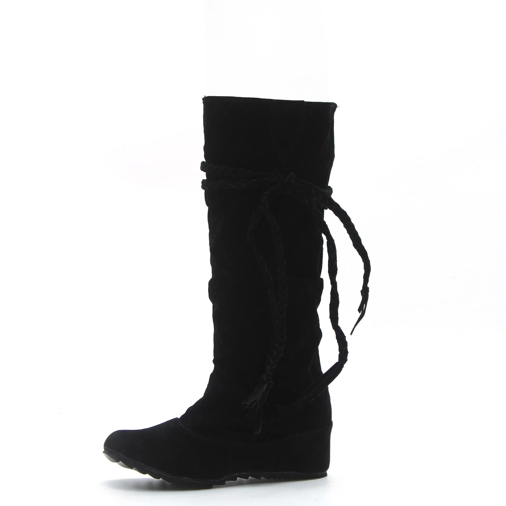 

Ladies Long Nubuck Flock Riding Boots Winter Warm Shoes Plus Size 35-43 Women Tassels Bandage Sexy Party Gladiator Snow Boots