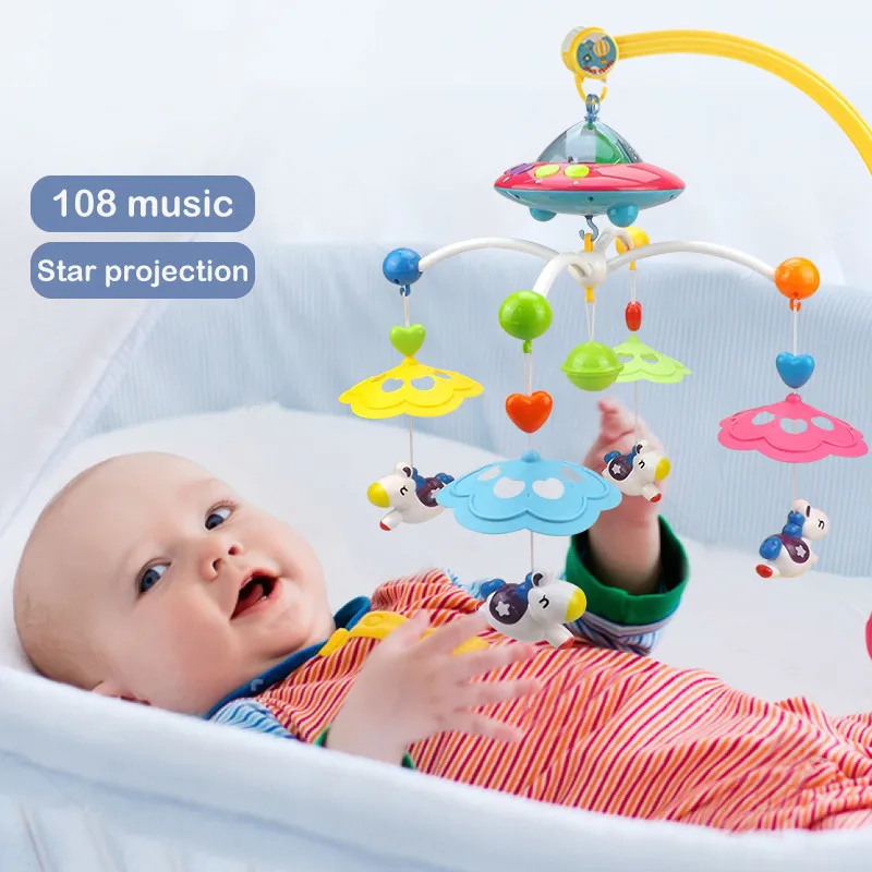 

Huanger Musical Crib Mobile Bed Bell Baby Rattle Rotating Bracket Projecting Toys for 0-12 Months Newborn Kids Christening gift