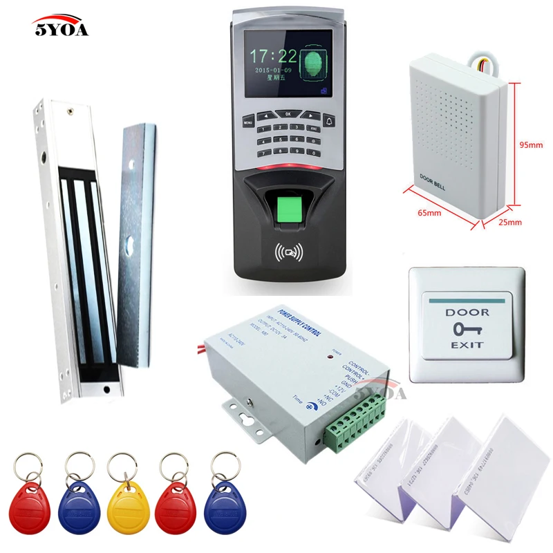 

Fingerprint RFID Access Control System Kit Wooden Door Set+Eletric Magnetic Lock+ID Card Keytab+Power Supplier+Button+DoorBell