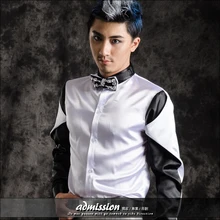 Новинка, мужская мода, персональный черно-белый цвет, приталенная рубашка с длинным рукавом, костюм певицы, костюмы, одежда