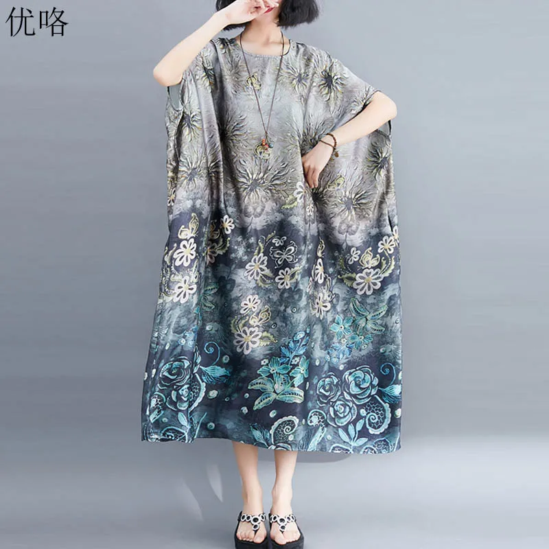 

Plus Size 4XL 5XL 6XL 7XL Boho Dresses For Women Summer Dress Sundress Vintage Sundress Vestido Batwing Print Floral Maxi Dress