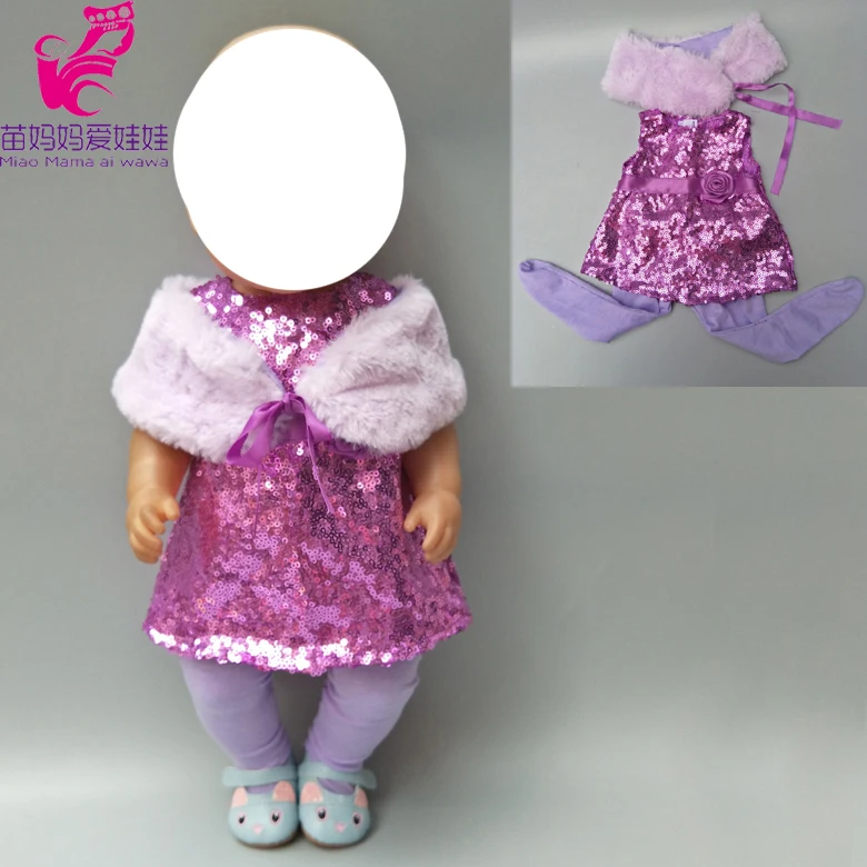 

18 inch doll Baby Christmas winter Sequin dress legging scarf for 18" doll Clothes Baby girl