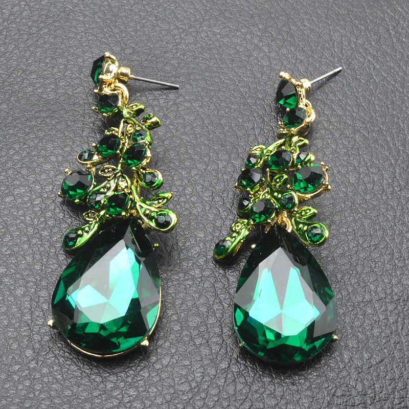 Женские вечерние комплекты ювелирных изделий с кристаллами, модный зеленый цвет, в форме капли воды, стильные свадебные цепочки и серьги
