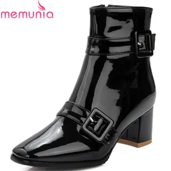 

MEMUNIA 2020 new arrival ankle boots for women square toe high heels boots solid colors buckle fashion boots woman shoes