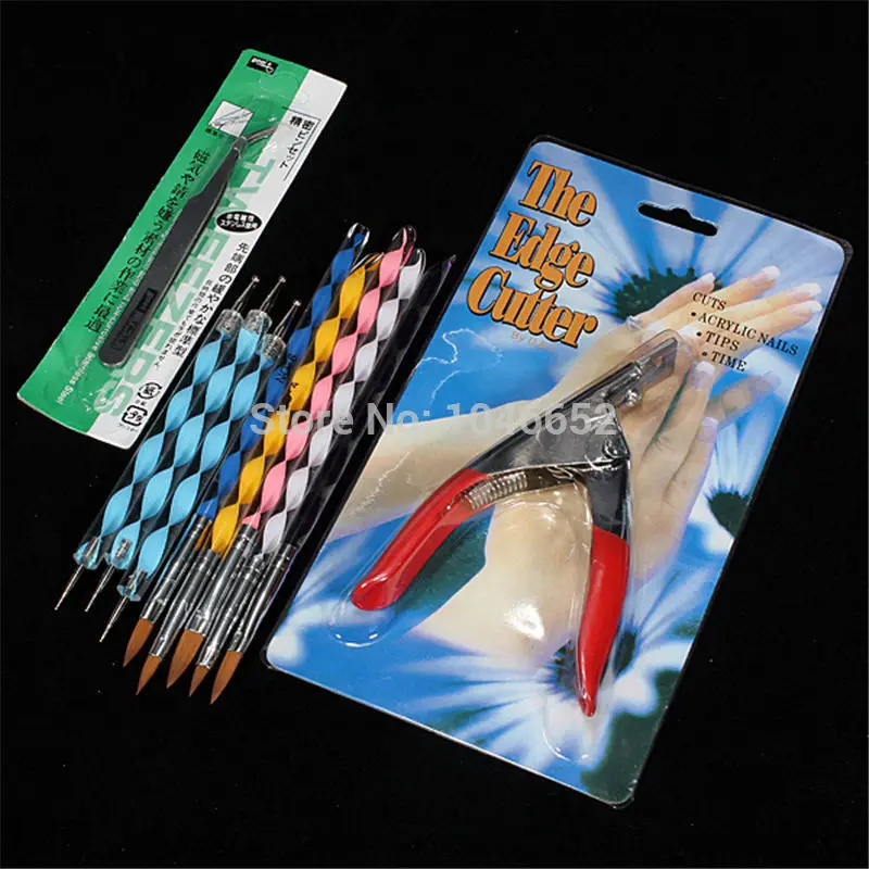 Nail Art Glitter Brush Dotting Pens Clipper Tools Nail Tips File Manicure Set