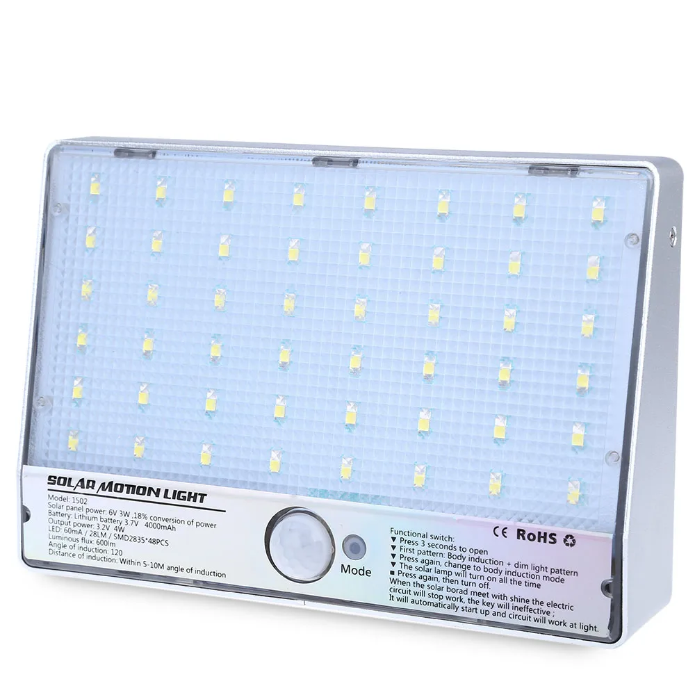 

LightMe Newest 48 LEDs Solar Power LED Light PIR Motion Sensor IP65 Waterproof Garden Security Lamp Outdoor LED Wall Street Lamp