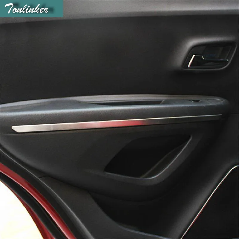 

Tonlinker 4 PCS DIY Car styling NEW Stainless steel Side door panel armrests light strip case Stickers for Chevrolet TRAX 2014