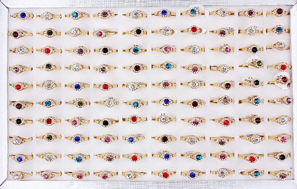 QianBei 50pcs/set Fashion Gold Color Cute Colorful Rhinestone Finger Rings Jewelry For Men Women Gifts Couple 2