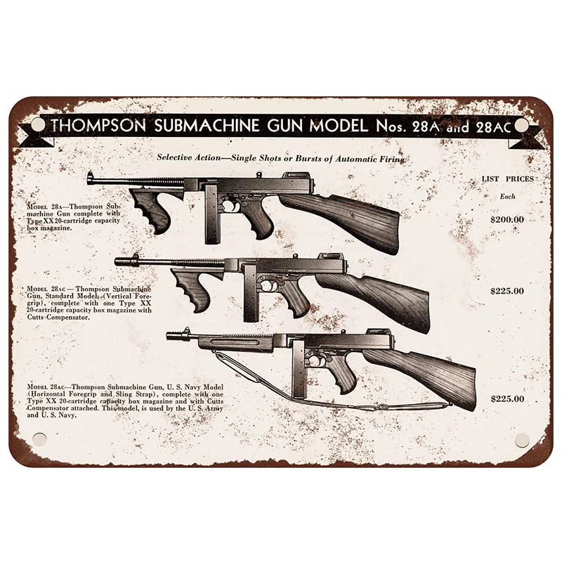 Buy Thompson submachine gun model tin signs vintage
