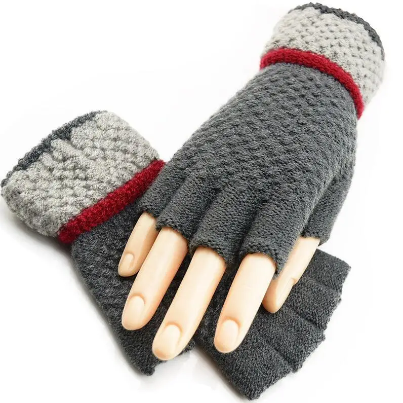 VISNXGI черные вязаные тянущиеся перчатки без пальцев для зимы унисекс мягкие теплые эластичные варежки аксессуары красные перчатки - Цвет: G120 Gray