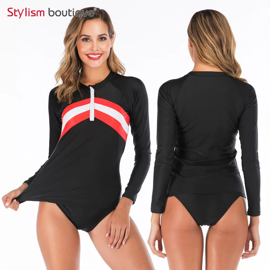 New Rashguard Padded Long Sleeve Swimsuit Surfing Rash Guard Women Two Piece Swimwear Separate Tankini Sport Bathing Suit - Цвет: 6612