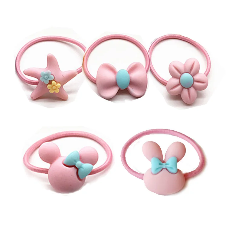 

10Pcs Kids Hair Holders Cute Mickey Rabbit Flower Knot Bow Rubber Hair Band Elastic Accessories For Girl Rope Scrunchy Gum Head