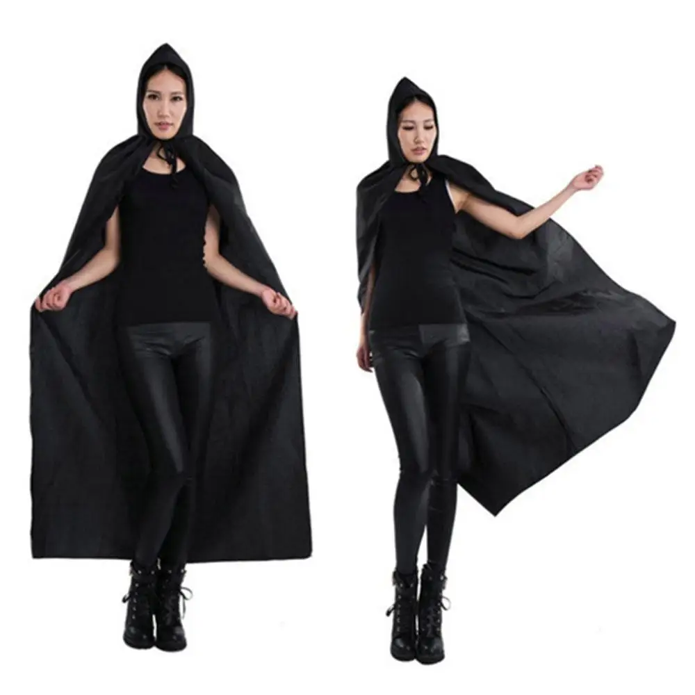 Unisex Cloak Halloween Grim Reaper Cloak Lace Up Fancy Dress Costume Cosplay Black Hooded Death Demon Vampire Clothing