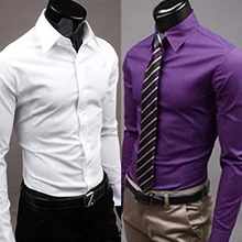 Men’s Fashion Casual Solid Candy Color Long Sleeve Slim Fit Dress Shirt Top