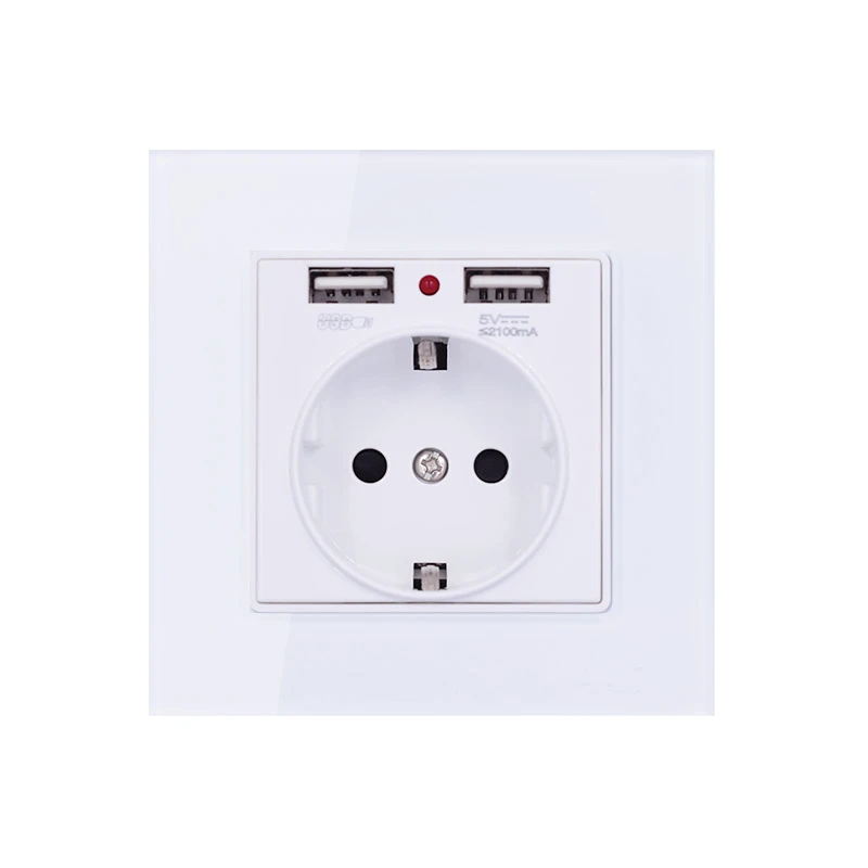 

EU DE Smart Home Dual Two USB Power Socket, Wall Charger Adapter 16A Standard Electrical Plug Socket Power Outlet,AC 220-250V
