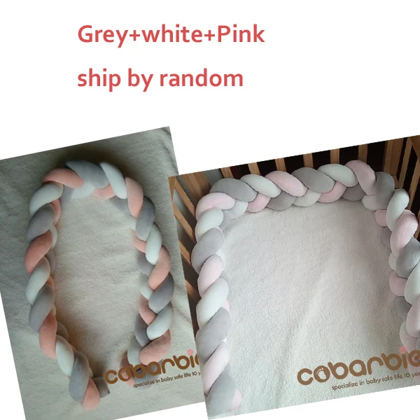 grey white pink 160 см Детские плетеные бамперы для кроватки Подушка с узлом, детские постельные принадлежности, детская кроватка - Цвет: grey white pink