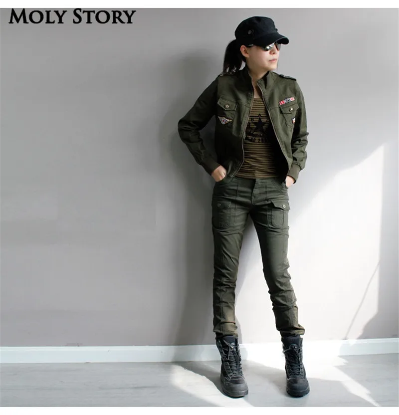 Супер! Женская куртка бомбер армейский зеленый цвет|chaquetas mujer|green militarybomber jacket women |