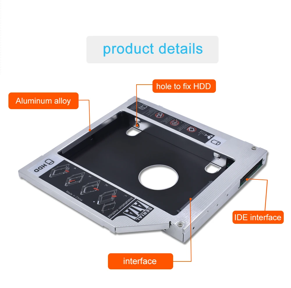 TISHRIC ограниченная Акция алюминиевый 2-ой HDD Caddy 12,7 мм IDE для ноутбука ODD DVD-ROM Optibay 2,5 дюймов SSD чехол Корпус