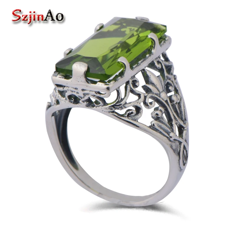 

Szjinao Fashionable sexy goddess charm of 925 sterling silver hollow out archaize peridot ring wedding accessories