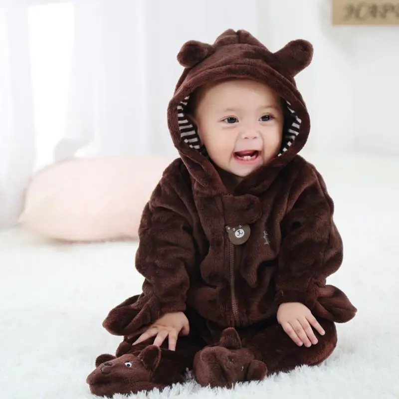 Long Sleeve Winter Cotton Baby Romper Fleece Coverall Hooded Infant ...