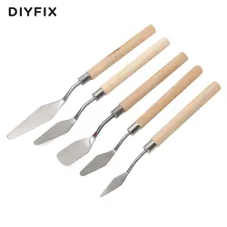 DIYFIX 5 шт. скребок для палитры комплект ножи-шпатели для художника-картина маслом Ножи инструменты Нержавеющая сталь лезвие с деревянной