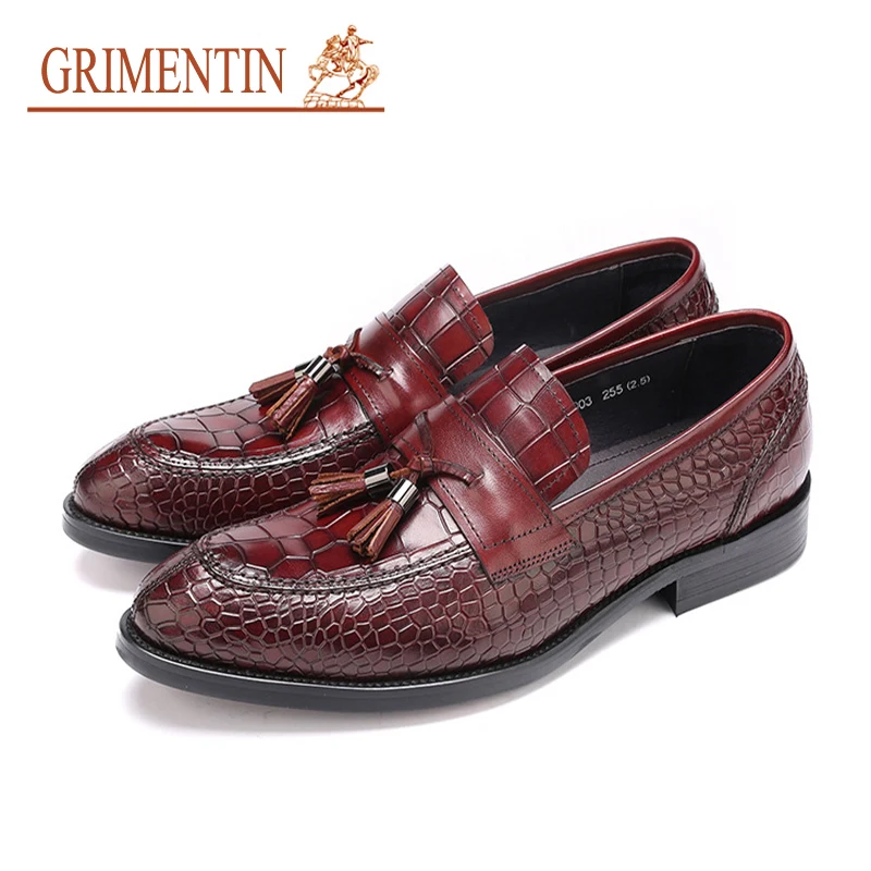 brown En Trabajo Zapatos De Deslizamiento Hombres Italianos Para Cuero Marrón Grimentin Black Borla Cocodrilo Negocio Masculinos El Genuino Vestir Del vwqZ5gxHp