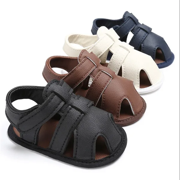 Для мальчиков мягкие кожаные сандалии для маленьких мальчиков летние Prewalker мягкая подошва пляжные сандалии обувь 0-18 месяцев