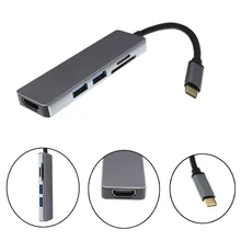 Thunderbolt 3 концентратора usbc док Тип usb C к HDMI USB3.0 кабель TF SD карты 5IN1 адаптер разветвитель для Macbook Pro Dell XPS 13