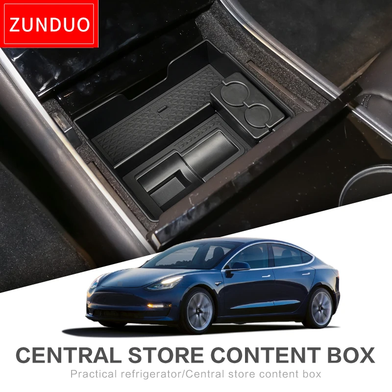 

ZUNDUO Car central armrest box For Tesla MODEL 3 Interior Accessories Stowing Tidying Center Console Organizer Coin Storag