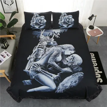 

black skull bedding set queen king size 3d Couple kissing skull printed duvet Cover With Pillowcases Bed bedline