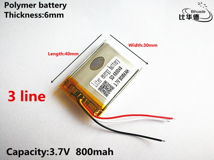 5 шт./лот 3 линии хорошего качества 3,7 V, 800 mAH, 603040 полимерный литий-ионный/литий-ионная аккумуляторная батарея для игрушка, портативное зарядное устройство, gps, mp3, mp4