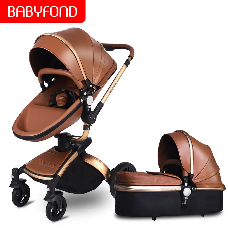 Babyfond 3 в 1 Роскошная детская коляска из искусственной кожи, двусторонняя детская коляска с поворотом на 360 градусов, детская коляска на колесиках, европейская детская коляска, бесплатный подарок - Цвет: Pink 2 in 1