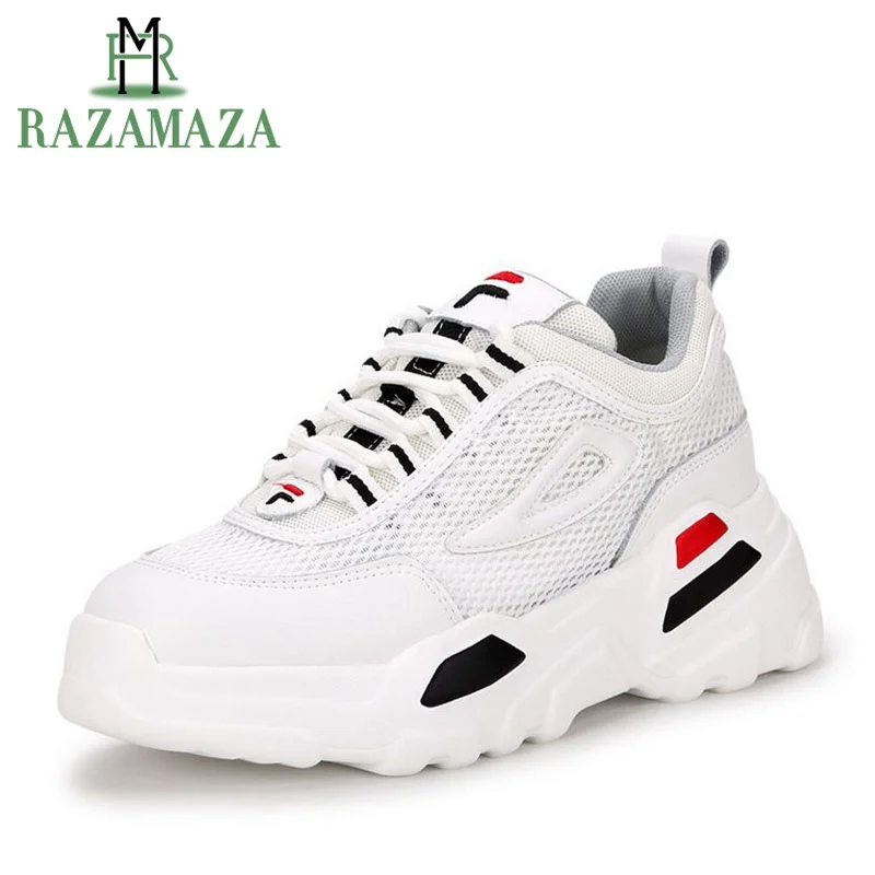 

RAZAMAZA Women Wedges Sneakers Genuine Leather Platform Casual White Shoes For Women Outdoor Brand Fitness Sneaker Size 35-39