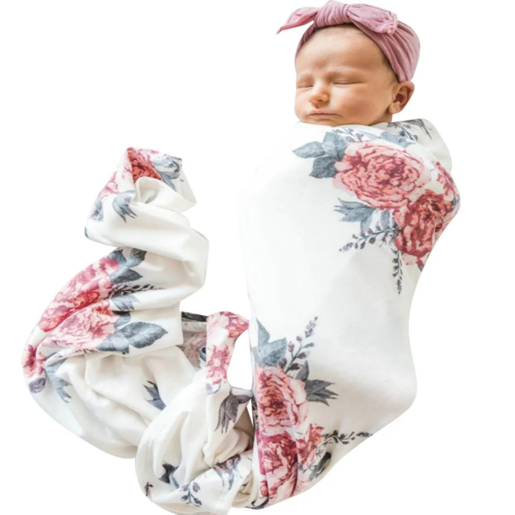 Хлопок, для новорожденных, для младенцев, с цветочным рисунком, муслин, пеленки, тюрбан, шапка, мягкая, для сна, муслин, детское одеяло, комплект, аксессуары для малышей