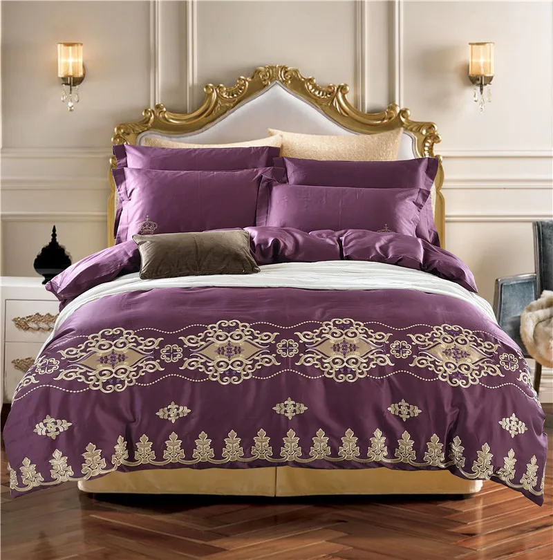 60 s хлопок Восточный Вышивка Роскошный комплект постельных принадлежностей королева двуспальная кровать набор 4 шт. одеяло постельное