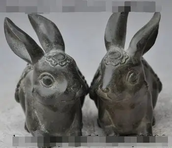 

Free shipping S00023 chinese fengshui bronze wealth money coin animal zodiac Rabbit lucky statue pair