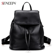 SENDEFN Genuine Leather Backpack Large Capacity Black Leather Shoulder Bag Women School Backpack Travel Bags