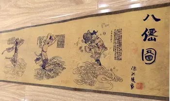 

The Eight Immortals Pretty Chinese Ancient Painting 8 gods silk paper Scroll