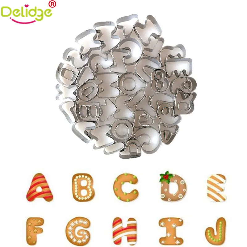 

Delidge 37 pcs Stainless Steel Alphabet Letter Cookie Cutters Biscuit Number Stamp Mold Set DIY Fondant Cake Decorating Mould