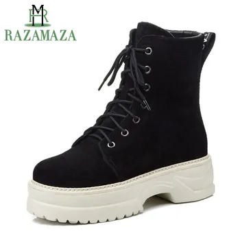 

ZALAVOR Casual Womens Cool Boots Lace Up Thick Bottom Fur Lined Round Toe Boot Women Zipper Shoe Winter Fashion Short Boot