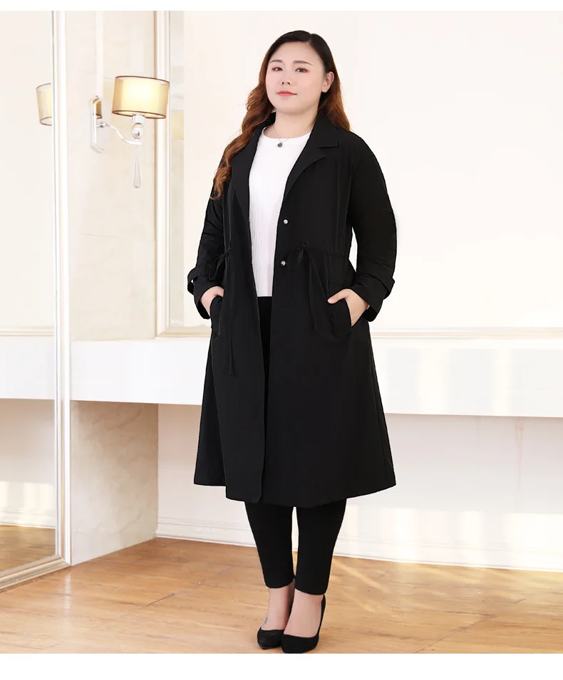 Весенне-осеннее пальто для женщин, элегантные женские ветровки, черные, большие размеры 6XL 8XL 10XL 140 кг, длинное повседневное пальто