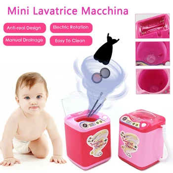

2019 Mini Simulation Children Play Pretend Cute Cosmetic Puff Electric Washing Machine Makeup Brush Cleaner Kids Furniture Toys