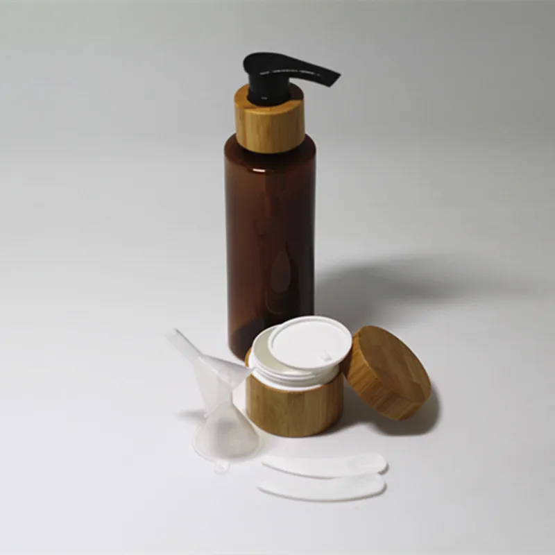 

Free shipment Empty 1pc 120ml plastic lotion bottle 1 pc 20 g bamboo cosmetic jar with free gifts