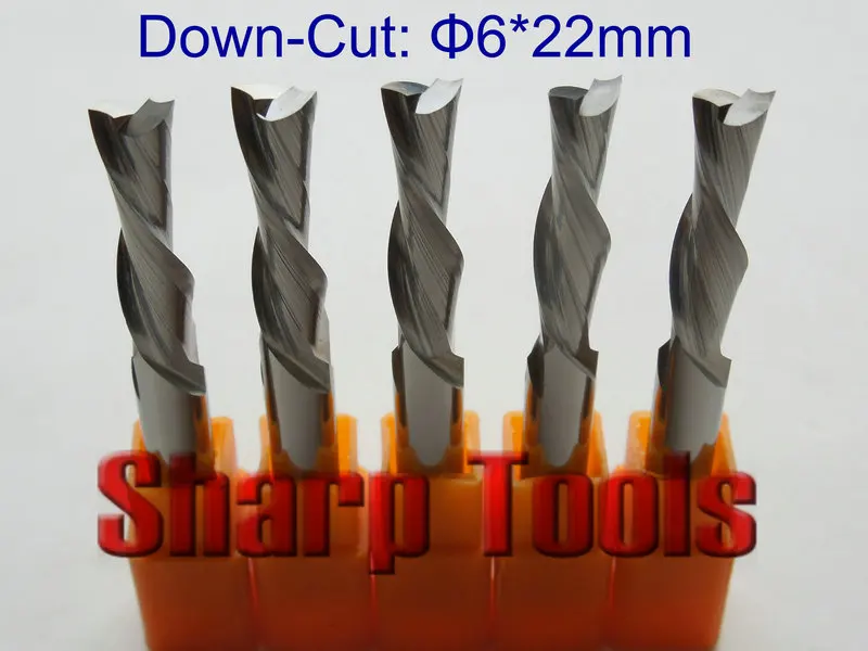 Sharp DOWN CUT 6*22mm 2 Flute CNC Carbide End Mill Bits Milling Tools